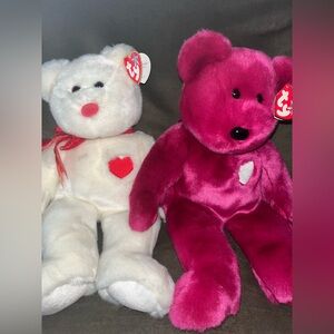 TY Beanie Buddies White and Pink Teddy Bears